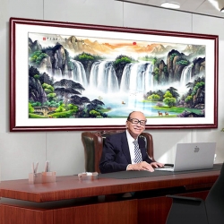 旭日东升宣纸画芯实木框国画工厂批发代发中式客厅装饰画国画沙发背景墙壁画办公室挂画山水画