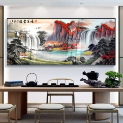 万里长成有机玻璃晶瓷画海纳百川字画中式客厅装饰画国画沙发背景墙壁画办公室挂画山水画