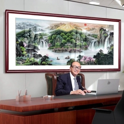 旭日东升宣纸画芯实木框国画工厂批发代发中式客厅装饰画国画沙发背景墙壁画办公室挂画山水画