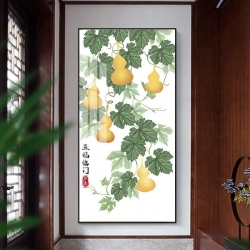 五福临门入户玄关装饰画客厅走廊过道正对门现代简约晶瓷葫芦挂画