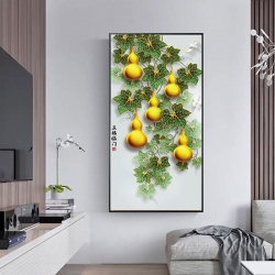 五福临门入户玄关装饰画客厅走廊过道正对门现代简约晶瓷葫芦挂画